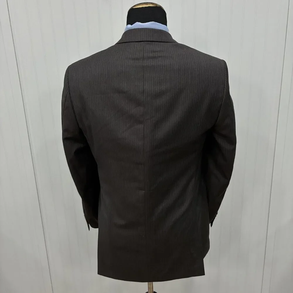 John Varvatos 40L - W32 x L34 Dark Brown Pinstriped Wool 3-Button 2-Piece Suit
